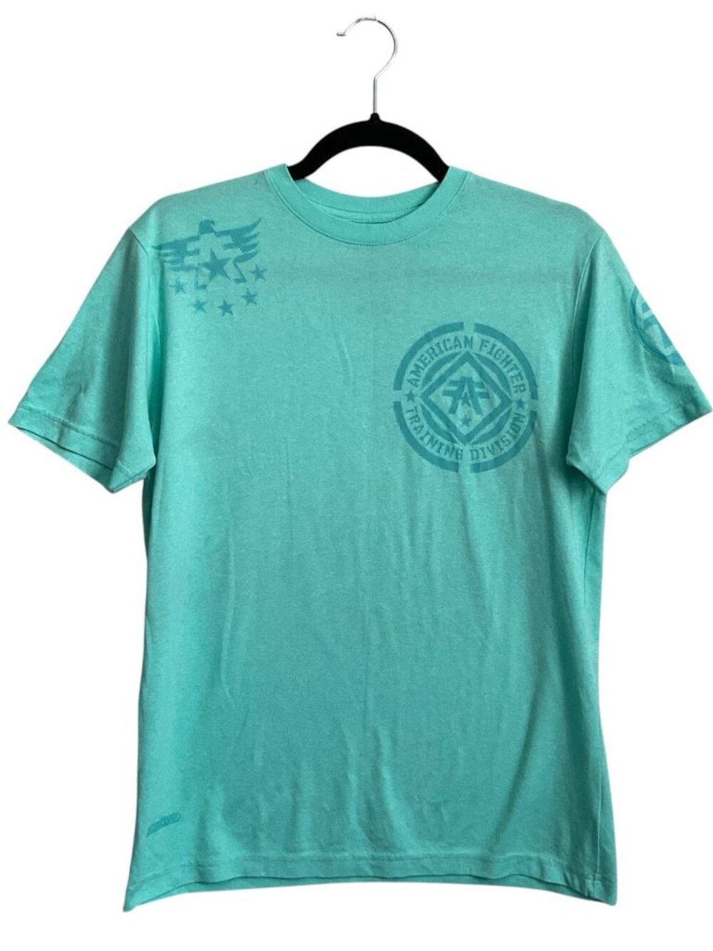 american‎ fighter t-shirts for men Blu/green Aqua Small Crew Neck